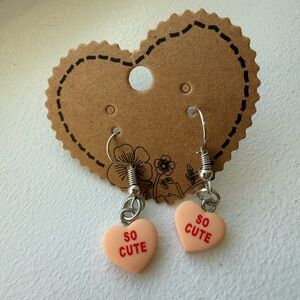 Handmade Conversational Heart-Shaped 'So Cute' Earrings - Peach‎  Red ‘So Cute’
